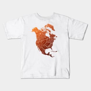 Colorful mandala art map of North America with text in brown and orange Kids T-Shirt